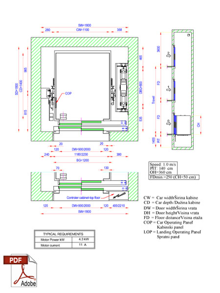 Električni lift MLR 630 kg vrata 2T 900 desno